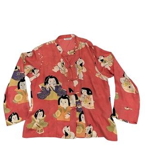 Citron Santa Monica Womens XL Asian Print Silk Blouse & Tank Dusty Pink Color